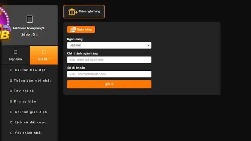 Rút Tiền 3 Giao diện rút tiền tại 7Club